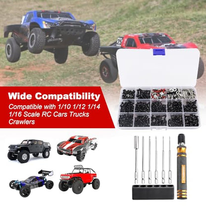 HobbyPark RC Car Screws Kit 530pcs & Tools Screw Driver Set 1/4 inch Hex Handle 1.27/1.5/2.0/2.5mm Hex Nut Driver 7mm Phillips Bit