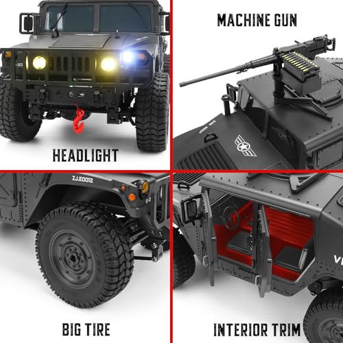 1:14 Scale 4WD Off-Road Car RC Crawler Military Truck with Winch, Led Light, All-Terrain Remote Control Car RTR Hobby Toy Armored Vehicle Gift for Boys Adults