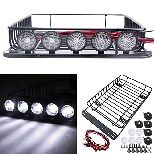 RC Body Reamer w/Curved & Straight Scissors & RC Roof Rack Luggage with LED Lights Set for TRX-4 Axial SCX10 Redcat Gen 8