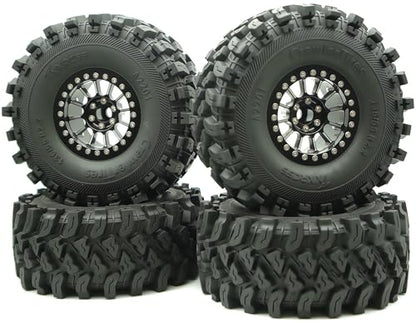348g Weighted RC 2.2 Beadlock Wheels & Tire Set (4-Piece) Upgrades Accessories Rims for 1/10 SCX10 Wheels TRX4RC4WD and D90 RC Crawler Axial Remote Control Car 4pcs (Black) - color: Black