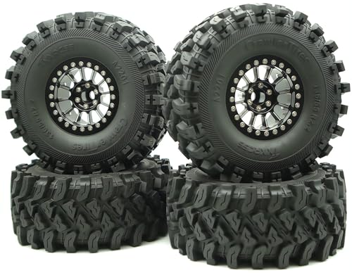 348g Weighted RC 2.2 Beadlock Wheels & Tire Set (4-Piece) Upgrades Accessories Rims for 1/10 SCX10 Wheels TRX4RC4WD and D90 RC Crawler Axial Remote Control Car 4pcs (Black) - color: Black