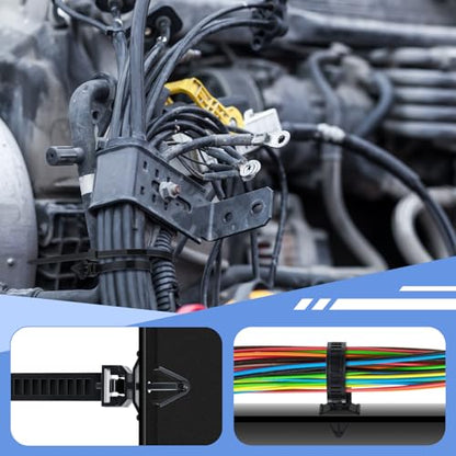 Funnymoom 200pcs Car Wire Loom Routing Clips Push Mount Cable Tie Assortment 15 Sizes Cable Zip Tie with Car Wire Loom Routing Clips Universal Wiring Harness Clip Replacement Parts for Automotive
