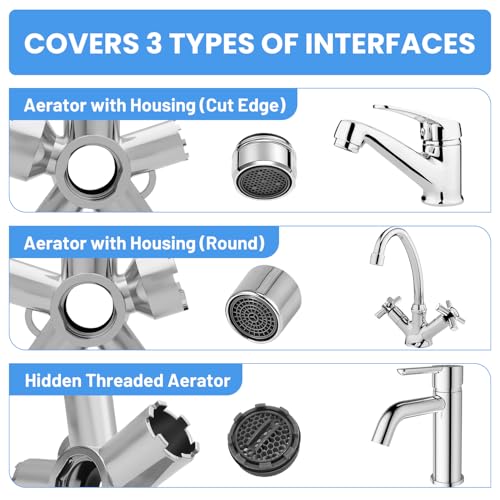 Upgraded Metal 10-in-1 Faucet Aerator Tool - Heavy-Duty Removal Key for M16.5-M28 Sizes, Hidden Thread/Housing Aerators, Home Plumbing Repair Must-Have