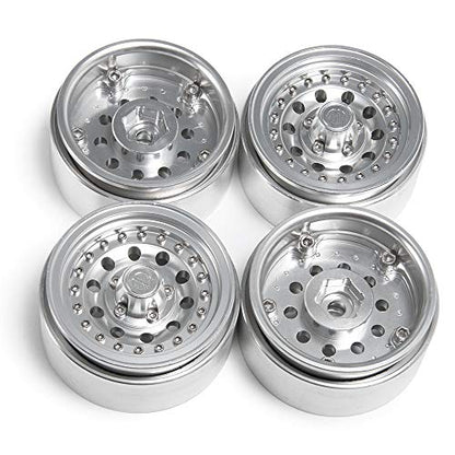 QUE-T 1.9" Pack of 4 Alloy Metal Beadlock Wheel Rims for 1/10 RC Crawler SCX10 90046 D90 Trx4 (Bright Silver) - color: Bright Silver