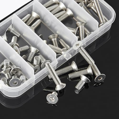M5 x 8mm 12mm 16mm 20mm 25mm Flat Head Hex Socket Cap Screws Countersunk Bolts, Stainless Steel 304, Metric Allen Hex Drive, Bright Finish, Fully Threaded, Assortment Kit 50PCS - size: M5 x 8/12/16/20/25 mm