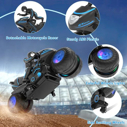RC Motorcycle, Remote Control Motorcycle with RGB Wheels Lights - 360-degree Rotations, Drifts, High-Speed, RC Car Dirt Bike Toy for Boys 4-7 8-12 Years Kids - color: Blue