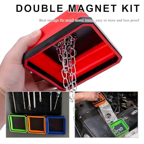 Collapsible Magnetic Parts Tray, 4.5 Inch Foldable Silicone Bowls with Double-Sided Magnetic Base, Parts Tray Organizer for Bolts Nuts Washers Pins Screws, Car Accessories (Red) - color: Red