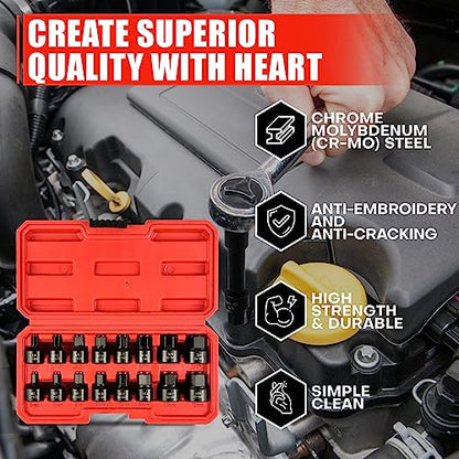 C&T 16 Piece 3/8-Inch Drive Low Profile Impact Hex Driver Set,SAE/Metric,1/4 Inch - 3/4 Inch, 6mm - 19mm, Cr-Mo Steel, Hex Bit Socket Set, Heavy Duty Storage Case