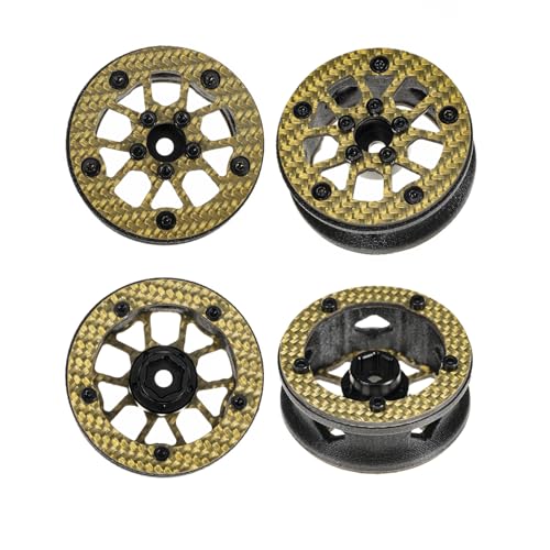 1.6" (40.6mm) Super Wheels, Carbon fibre Beadlock Wheel fit for SCX24 TRX4M FCX24 FCX24M CR18P 1/24 1/18 RC Crawlers Upgrade, Style D, Gold - color: Gold, size: Style D