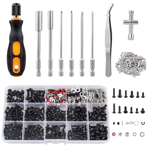 HobbyPark 620pcs RC Screw Kit Screws Assortment Set Hardware RC Repair Tools Kit RC Screwdrivers Hex Drivers for 1/8 1/10 1/12 1/16 Scale RC Car Truck Crawler Buggy Drift Touring