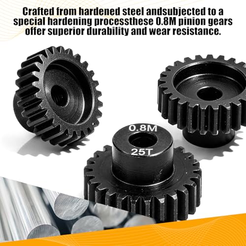 3-Pack Steel Metal 0.8M 5mm Pinion Motor Gear Sets 25T Compatible with HPI Kyosho Losi Axial Tamiya 1/8 1/10 RC Car Monster Truck Buggy, 0.8 Module Gear for Traxxsa Arrma - style: 3Pcs 25T