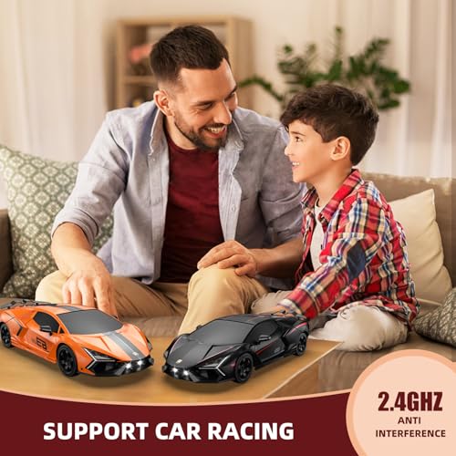 RC Drift Car 2.4GHz, Drifting RC Cars 1/24 4WD Drift Car Fast Remote Control Vehicle with LED Lights and Drifting Tires Racing Sport Toy Cars for Adults Boys Girls Kids - color: Orange+bk