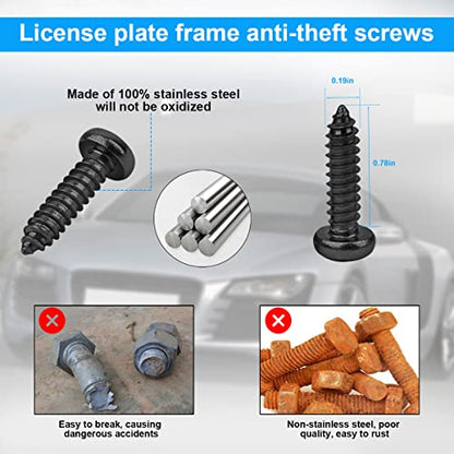 YALOK Anti Theft License Plate Screws, M6 Mounting Kit, Black Set 4 | stainless steel hardware, rust-resistant finish, tamper-resistant fasteners, includes nuts and caps, front or rear mounting - color: AT-Black, size: 4PCS