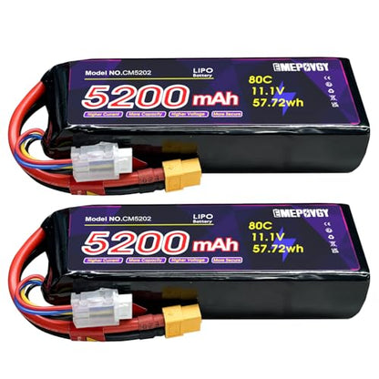 11.1V Lipo Battery 3S 5200mAh 80C Lipos Soft Case with XT60 Connector for RC Car Airplane Helicopter Boat Racing RC Hobby(2 Packs) - color: Softcase-2