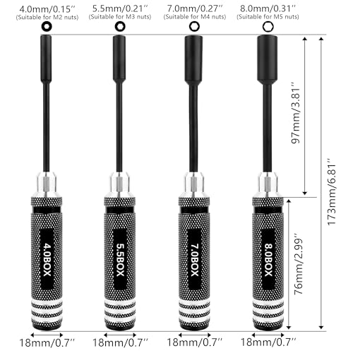 RC Hex Nut Driver Set Repair Tool Kit 4.0/5.5/7.0/8.0mm Hexagonal Head Nut Socket Wrench Screwdrivers for Hobby RC Quadcopter Helicopter FPV Drone Car Airplane(Black) - color: Black