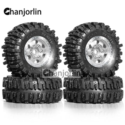 1/24 1/18 RC Crawler Tires and Beadlock Wheels Rims Offset -2.5mm 1.0 Super Soft Sticky Mud Terrain Rock Tyres OD 55mm For 1:24 1:18 Car Axial SCX24 FMS AX24 FCX18 FCX24 TRX4M 4Pcs (Silver) - color: Silver