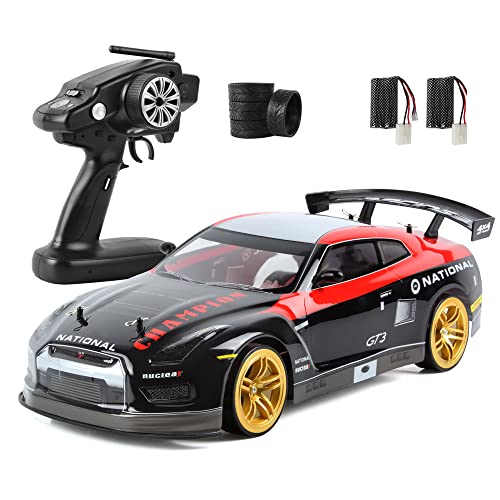 RC Buggy 70km/H High-Speed Drift Racing 2.4G 4WD Electric RC Vehicle RC Flat Running Drift Rally Racing Rubber Tire RC Truck Gift Replacement Tires,2 Batteries - color: Dark