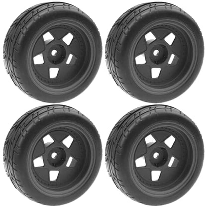 ShareGoo Nylon Wheel Rims with Rubber Tire RC 12mm Hex Compatible with HSP Tamiya Kyosho RedCat Sakura WLtoys 1/10 RC On-Road Racing Touring Car (Black) - color: Black