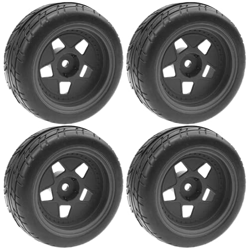 ShareGoo Nylon Wheel Rims with Rubber Tire RC 12mm Hex Compatible with HSP Tamiya Kyosho RedCat Sakura WLtoys 1/10 RC On-Road Racing Touring Car (Black) - color: Black
