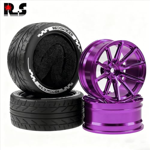4PCS Aluminum Alloy Wheel Rim Tires Tyres 65x26mm Hex Adapter 12mm RC Spare Parts for 1/10 HSP HPI TAMIYA SAKURA D3 D4 Rally Touring Drift RC Car (Purple) - color: Purple