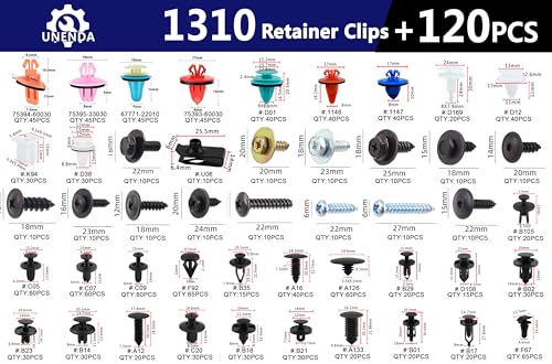 1430PCS Auto Fasteners Assortment 47 Most Popular Sizes | Car Clips Door Panel Trim Screw Clips Nylon Bumper Fender Rivets with Fastener Remover for Ford GM Toyota Honda Chrysler - size: Car Clips 1430PCS-Blue