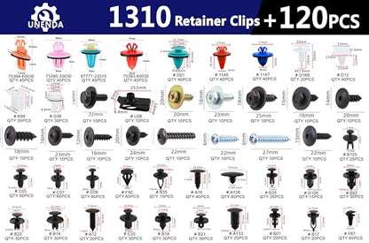1430PCS Auto Fasteners Assortment 47 Most Popular Sizes | Car Clips Door Panel Trim Screw Clips Nylon Bumper Fender Rivets with Fastener Remover for Ford GM Toyota Honda Chrysler - size: Car Clips 1430PCS-Blue