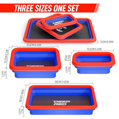 Collapsible Magnetic Parts Tray Set, 3 Pcs Silicone Magnetic Tool Trays | 3 Different Sizes with Strong Magnetic Hold for Screws Nuts Bolts Washers, Garage Toolbox and Auto Repair