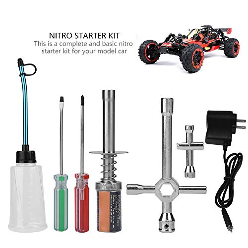 Nitro Starter Kit, RechargeableGlow Plug Igniter Tool Set with Fuel Bottle Wrench Screwdriver Accessories for 1/8 1/10 Nitro Engine RC Car Truck Buggy
