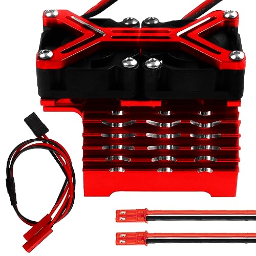 Motor Heatsink Dual Cooling Fan 40-42mm Compatible with 1/7 1/8 Arrma Traxxas RC Car Fit 4068 4074 4082 4268 4274 Motors (Red)