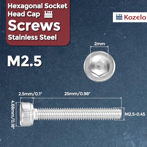 30pcs Socket Head Cap Screws - [M2.5-0.45 x 25mm] 304 Stainless Steel Allen Socket Drive for Electrical Motor 3D Printing Fan Engine Replacement Use, Silver - size: M2.5-0.45x25mm