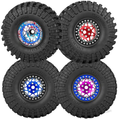RC 1.9" Beadlock Wheel Tires Set 1.9 Beadlock Wheels and Tires for 1/10 SCX10 90046 AXI03007 TRX4 TRX6 VS4-10 Gen7 Gen8 MST CFX D90 RC Crawler Car,Aluminium 1.9 Rims w/Wheels Ring,Navy Blue - color: Navy Blue- (Wheel Tires)
