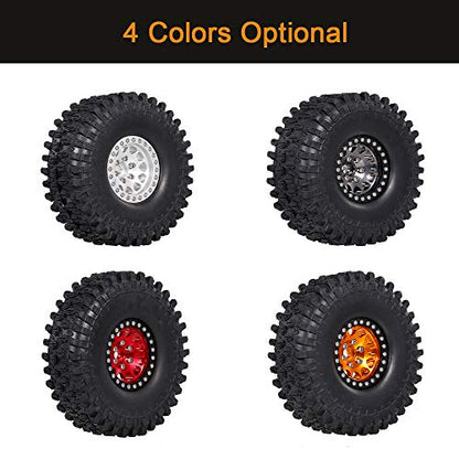 GoolRC 4PCS 1.9 Inch RC Crawler Rubber Tires with Metal Rim for 1/10 RC Rock Crawler Traxxas TRX-4 TRX-6 Axial Scx10 90046 RC4WD RC Car Parts (Red) - color: Red