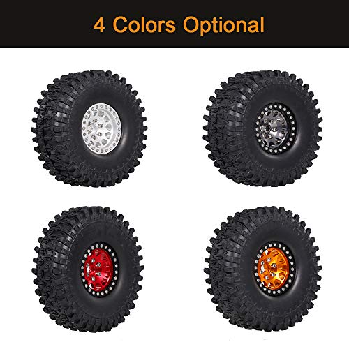 GoolRC 4PCS 1.9 Inch RC Crawler Rubber Tires with Metal Rim Replacement for 1/10 RC Rock Crawler Traxxas TRX-4 TRX-6 Axial Scx10 90046 RC4WD RC Car Parts (Titanium) - color: Titanium