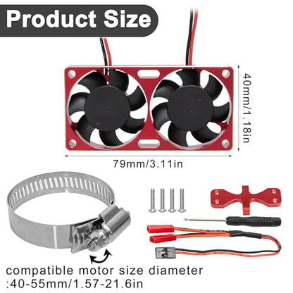 1/7 1/8 1/10 RC Cooling Fan Heat Sink with Adjustable Mount 40-50mm | for 1/7 1/8 1/10 RC Crawler Car 4284 4985 1717, 22000 RPM - style: Red 40*40mm