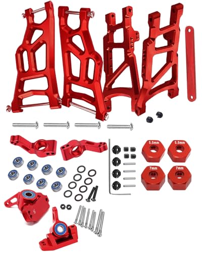 Upgrades Part for 1/10 Slash 2WD,Alloy Front Rear Suspension Arm,Caster Block,Steering Blocks,Rear Stub Axle Carriers Upgrades Hops Up Set for Slash 2WD,Red - color: Red