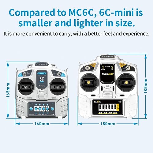 GoolRC Microzone MC6C 2.4GHz 6CH Remote Controller Mode 1 Transmitter and MC6RE Receiver Radio System for RC Airplane Drone Multirotor Helicopter Car Boat 6CH Receiver