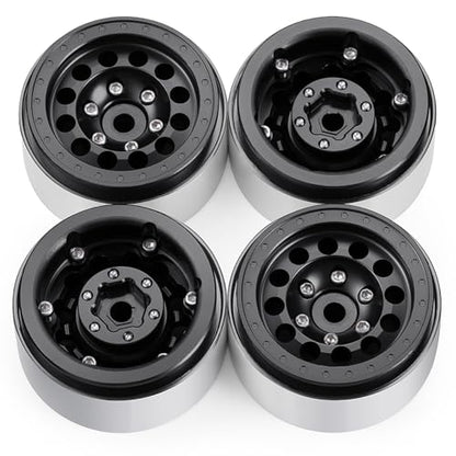 1.3inch beadlock wheels Aluminium RC Rims for 1/18th TRX4M 1/24th Axial SCX24 RC Crawler Car Upgrade Parts (Black) - color: Black