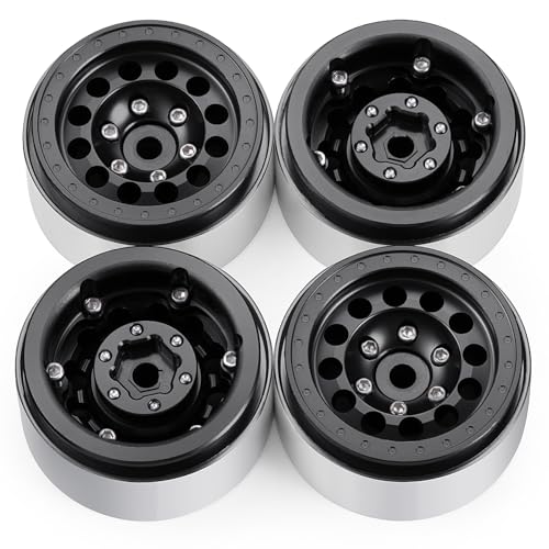 1.3inch beadlock wheels Aluminium RC Rims for 1/18th TRX4M 1/24th Axial SCX24 RC Crawler Car Upgrade Parts (Black) - color: Black