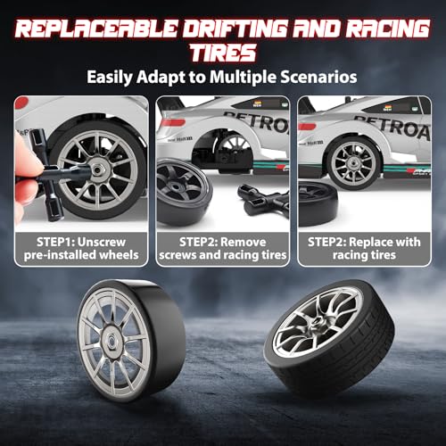 1/16 RC Drift Car, 2.4GHz 4WD Remote Control Drift Car, 30+KM/H High Speed Drift RC Cars with LED Lights 2 Batteries and Drift Tires Race Cars for Adults Boys Kids, Sliver - color: Silver