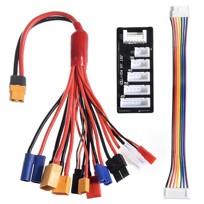 RC Lipo Battery Charger Adapter Connector Splitter Wire with 2-6S Charge Balance Board, 10 in 1 Octopus Convert Cable to XT60H Plug Lead Cable for TRX,T-Plug,Tamiya,Futaba,JST,XT90,XT60,XT30,EC3,EC5