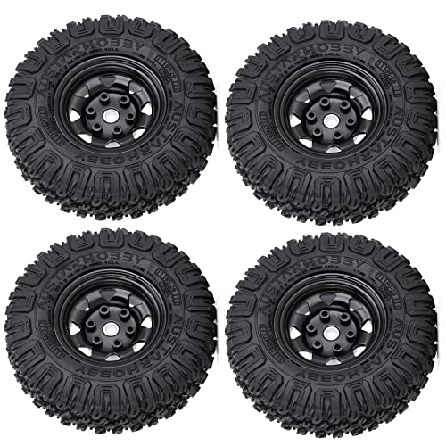 4PCS 1.55 inch 85mm Rubber Terrain Crawler Tires Metal Beadlock Wheel Rims Tires Set Compatible with 1/10 RC Crawler Car Axial AX90069 D90 TF2 Tamiya CC01 LC70 MST JIMNY (Black) - color: 85mm-black
