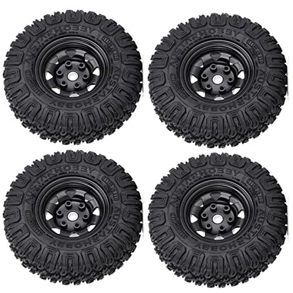 4PCS 1.55 inch 85mm Rubber Terrain Crawler Tires Metal Beadlock Wheel Rims Tires Set Compatible with 1/10 RC Crawler Car Axial AX90069 D90 TF2 Tamiya CC01 LC70 MST JIMNY (Black) - color: 85mm-black