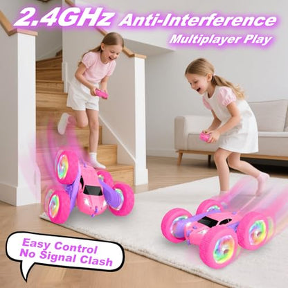 Remote Control Car, RC Cars for Girls, 2.4 GHz Double Sided RC Crawler with Upgraded USB-C Modular Battery, 360°Rotating Car Toys for 6 7 8 9 10 11 12 Year Old Girl Birthday Gift Pink-Purple - color: Pinkpurple