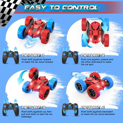 cosone RC Stunt Car for Kids, Blue&Red, Rechargeable, 2.4Ghz | 360° Rotating, 6-10 Years Old, Remote Control, Birthday Gift - color: Red&blue