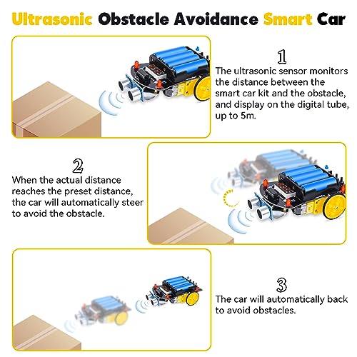 MiOYOOW Ultrasonic Ranging Obstacle Avoidance DIY Car Kit for Students | Adjustable Obstacle Avoidance Distance, Beginners Soldering Practice Kit, STEM Electronics Project for Home & School Learning
