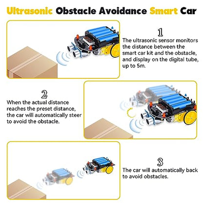 MiOYOOW Ultrasonic Ranging Obstacle Avoidance DIY Car Kit for Students | Adjustable Obstacle Avoidance Distance, Beginners Soldering Practice Kit, STEM Electronics Project for Home & School Learning