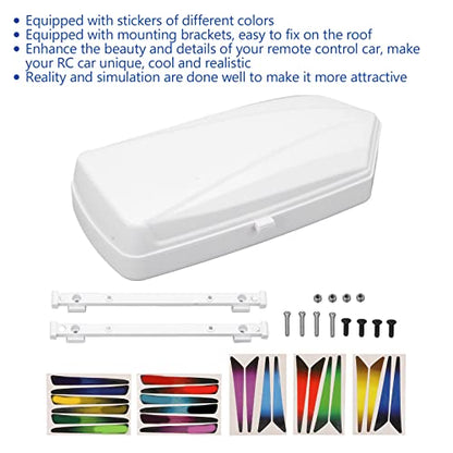RC Car Roof Carrier Box, Simulation RC Roof Trunk Luggage Suitcase Storage Box with Stickers & Mounting Brackets for 1/10 1/8 RC Car Parts (White)