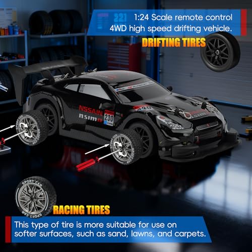 RC Drift Car, 1:24 Scale Remote Control Drift Cars | 2.4GHz 4WD Drifting Cars, 30km/h High-Speed RC Race Car Vehicle, Racing Sport Toy Ideal Gift for Boys Girls Kids - color: Black