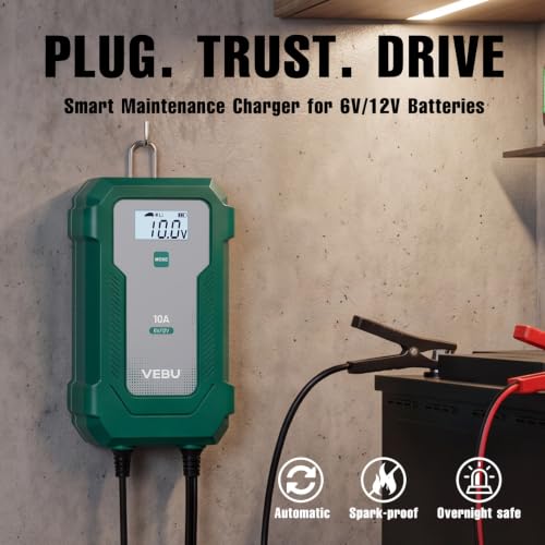 10A 6V/12V Smart Battery Charger- Automatic Maintainer, Trickle Charger & Desulfator with Overcharge Protection, Plug & Play Design for Lead-Acid & LiFePO4 Batteries - size: 10 A