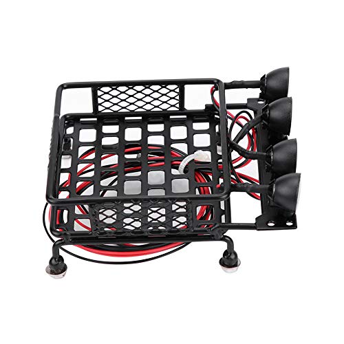 Small Size Roof Rack Luggage Carrier with 4 LED Lights, Lightweight, Compatible with Axial SCX10 1/10 RC Crawler Car (4 White) 1/10 Rc Roof Rack